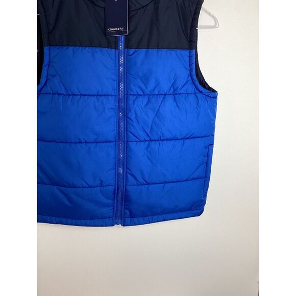 NWT Crown & Ivy Kids Blue Two Tone Puffer Vest With Pockets - Picture 3 of 5